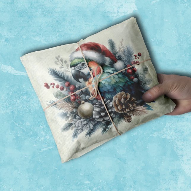 Tropical Parrot Seasons Greetings Christmas  Tissue Paper (Creator Uploaded)