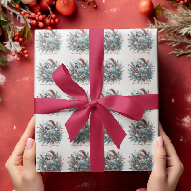Tropical Parrot Seasons Greetings Christmas  Wrapping Paper (Creator Uploaded)
