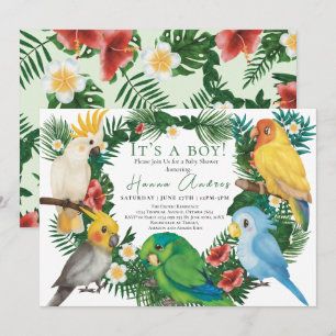 Tropical Parrots exotic birds Boy Baby Shower Invitation