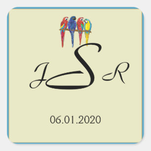 Tropical Parrots Monogram Sticker