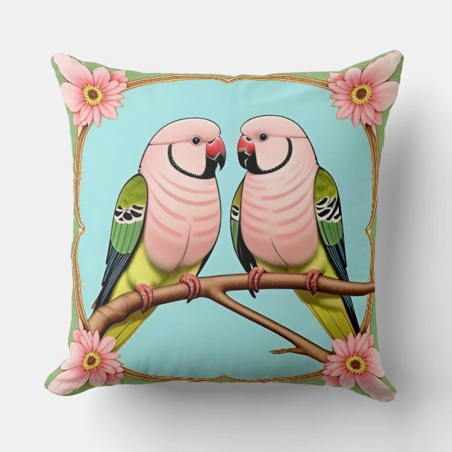 Tropical Parrots on Flowering Branch Cushion (Front)