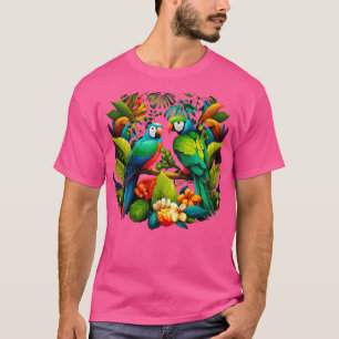 Tropical parrots set in leaves and flowers T-Shirt