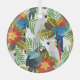 Tropical parrots, vintage seamless pattern. glass tree decoration