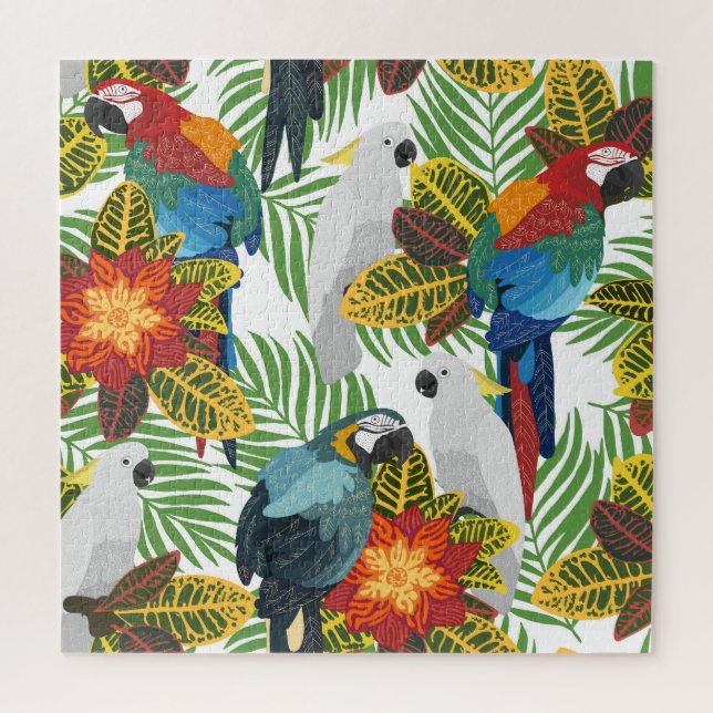Tropical parrots, vintage seamless pattern. jigsaw puzzle (Vertical)