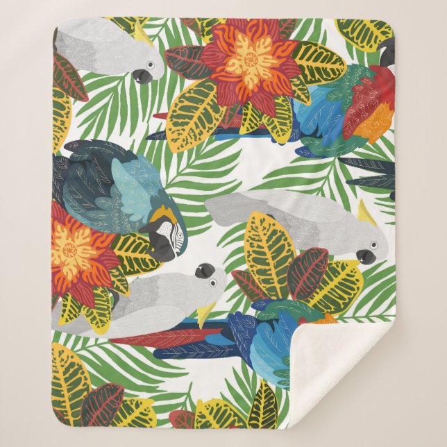 Tropical parrots, vintage seamless pattern. sherpa blanket (Front)