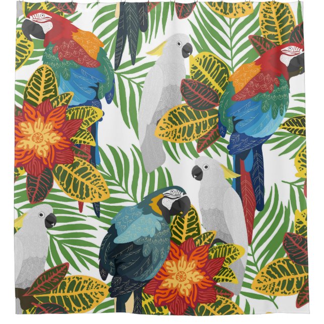 Tropical parrots, vintage seamless pattern. shower curtain (Front)