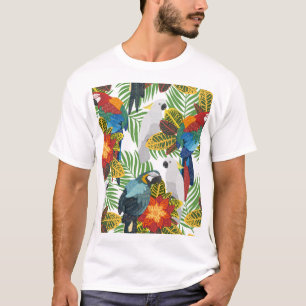 Tropical parrots, vintage seamless pattern. T-Shirt