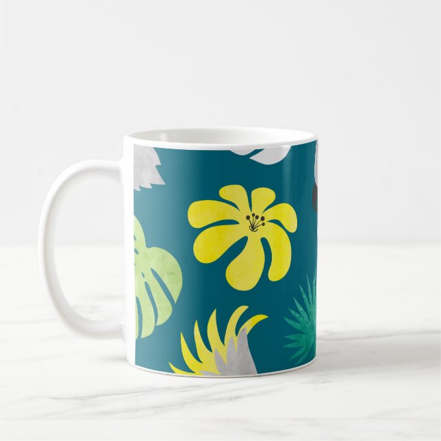 Tropical Parrots: Watercolor Summer Scene Coffee Mug (Left)