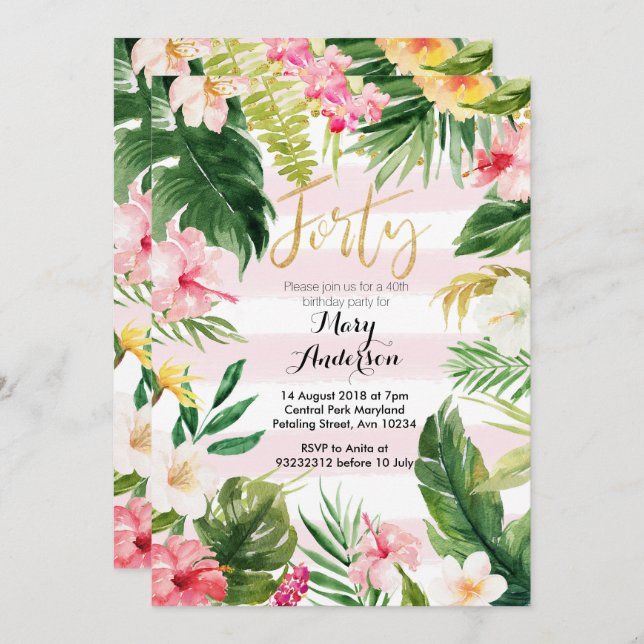Tropical party forty 40th Birthday Invitation (Front/Back)