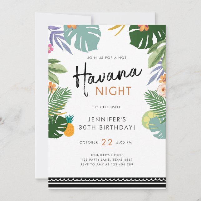Tropical Party Hot Night in Havana Birthday Shower Invitation (Front)