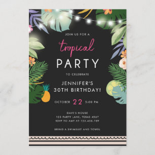 Tropical Party Luau Aloha Pink Birthday Invitation