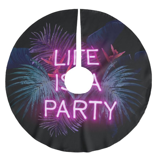 Tropical party, neon palm leaves. brushed polyester tree skirt (Front)