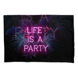 Tropical party, neon palm leaves. pillowcase