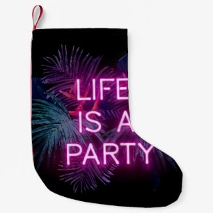 Tropical party, neon palm leaves. small christmas stocking