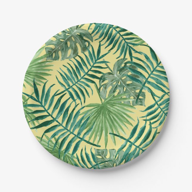 Tropical Party Palm Leaves Beach Wedding Paper Plate (Front)