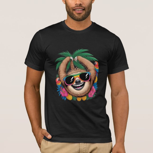 Tropical Party Sloth – Kawaii Summer Vibes T-Shirt (Front)