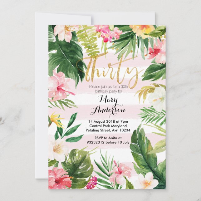 Tropical party Thirty 30th Birthday Invitation (Front)