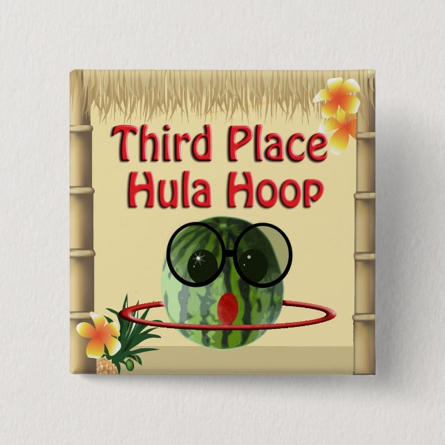 Tropical Party Tiki Hut  3rd Place Hula Hoop 15 Cm Square Badge (Front)