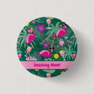 🤩Tropical party with pickleball, custom text   3 Cm Round Badge