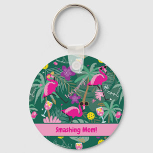 🤩Tropical party with pickleball, custom text  Key Ring