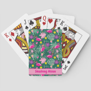 🤩Tropical party with pickleball, custom text Playing Cards