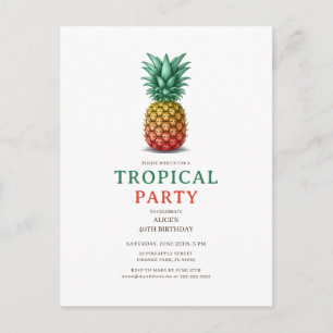 Tropical Party with retro pineapple Invitation Postcard
