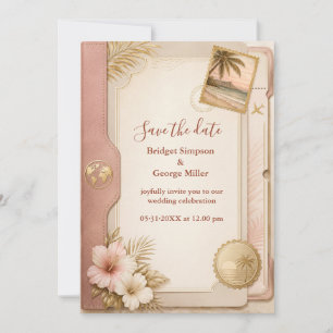 Tropical Passport Wedding in Blush Gold Invitation