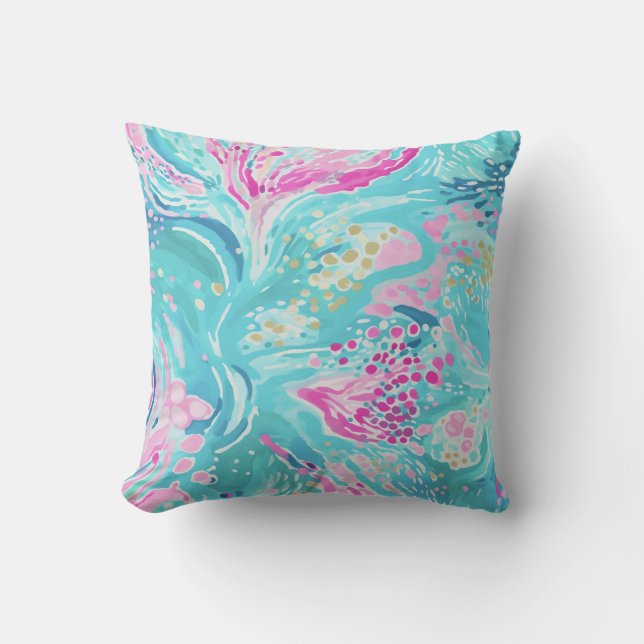 Tropical Pastel Caribbean Coral Reef Summer Resort Cushion (Front)