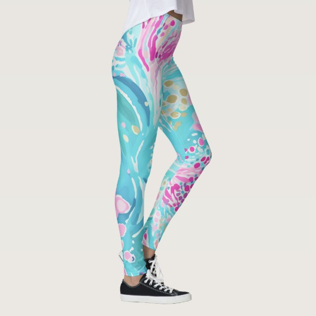 Tropical Pastel Caribbean Sea Coral Reef Summer  Leggings (Right)