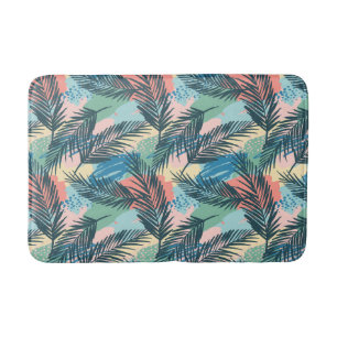 Tropical Pastel Leaf Pattern Bath Mat