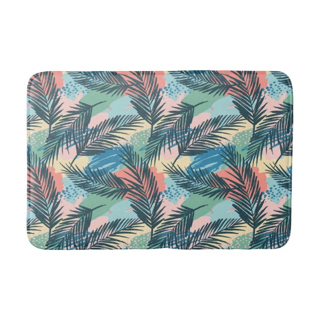 Tropical Pastel Leaf Pattern Bath Mat (Front)