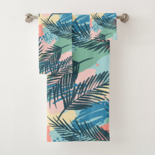 Tropical Pastel Leaf Pattern Bath Towel Set