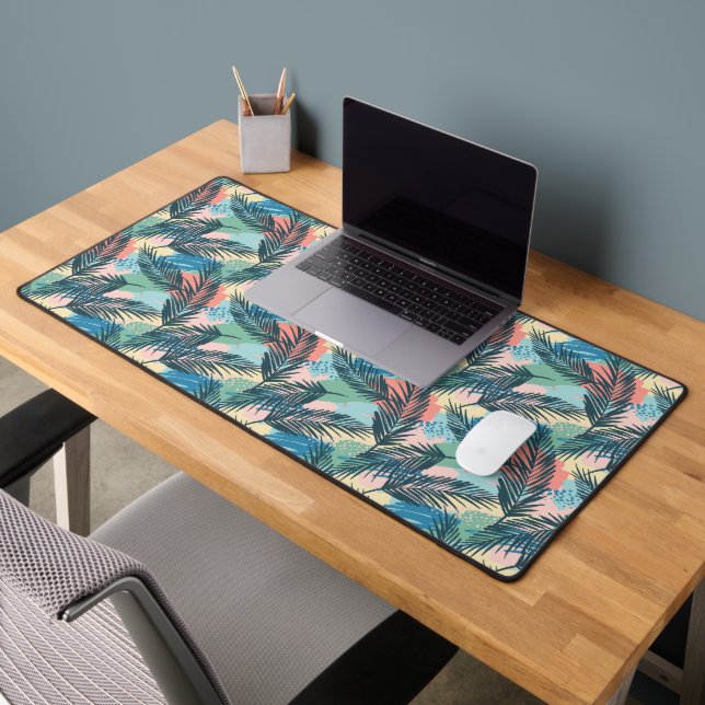 Tropical Pastel Leaf Pattern Desk Mat (Office 2)
