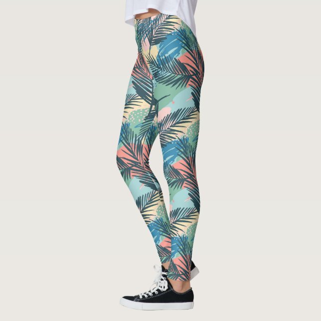 Tropical Pastel Leaf Pattern Leggings (Left)