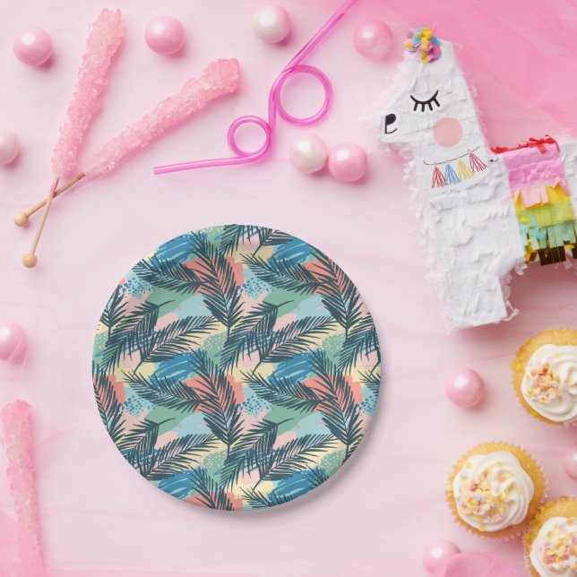 Tropical Pastel Leaf Pattern Paper Plate (Party)