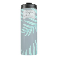 Tropical Pastel Leaves Monogram Thermal Tumbler