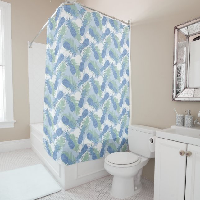 Tropical Pastel Pineapple Pattern Shower Curtain (In Situ)