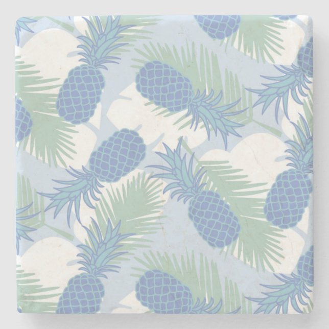 Tropical Pastel Pineapple Pattern Stone Coaster (Front)