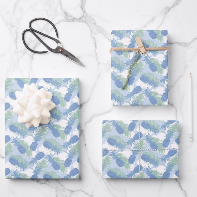 Tropical Pastel Pineapple Pattern Wrapping Paper Sheet (Front)