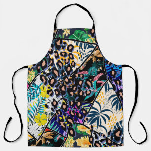 Tropical patchwork leaf and leaves pattern backgro apron