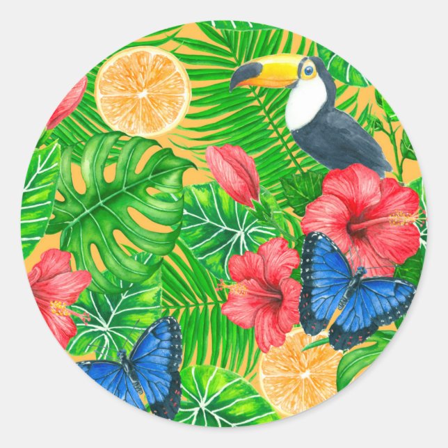 Tropical pattern classic round sticker (Front)