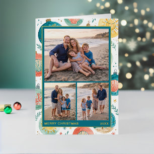Tropical Pattern Coastal Beach Christmas Foil Holiday Card