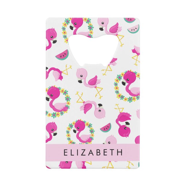 Tropical Pattern, Flamingos, Flowers, Your Name (Front)