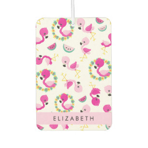 Tropical Pattern, Flamingos, Flowers, Your Name Car Air Freshener