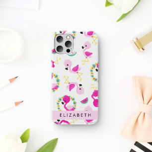Tropical Pattern, Flamingos, Flowers, Your Name iPhone 16 Case