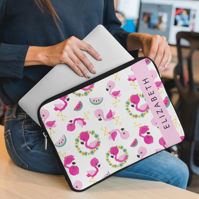 Tropical Pattern, Flamingos, Flowers, Your Name Laptop Sleeve (Creator Uploaded)