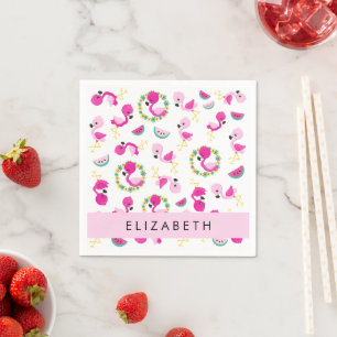 Tropical Pattern, Flamingos, Flowers, Your Name Napkin
