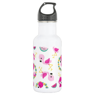 Tropical Pattern, Flamingos, Watermelons, Flowers 532 Ml Water Bottle