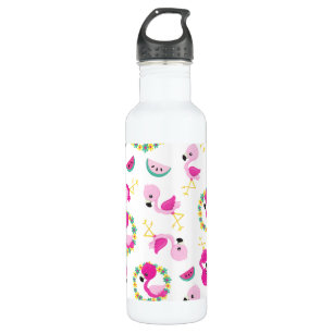 Tropical Pattern, Flamingos, Watermelons, Flowers 710 Ml Water Bottle