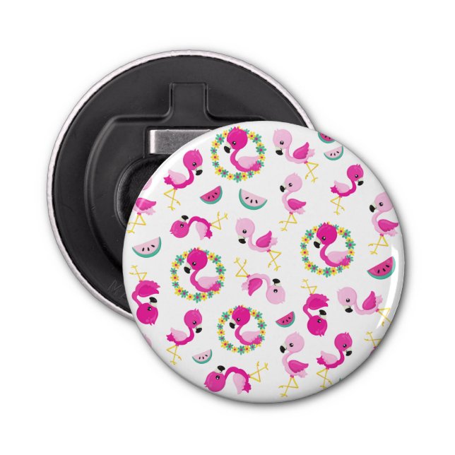 Tropical Pattern, Flamingos, Watermelons, Flowers Bottle Opener (Front)
